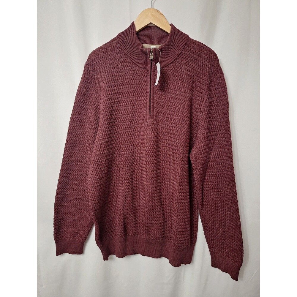 NEW Joseph Abboud Sweater Mens 2XLT Burgundy 1/4 Zip Waffle-Knit Henley Pullover